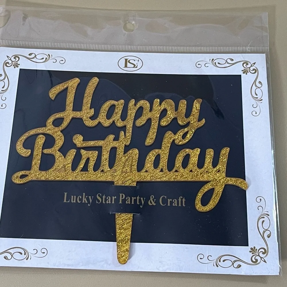 NWT Happy Birthday CursiveGold Sparkle Acrylic Cake Topper